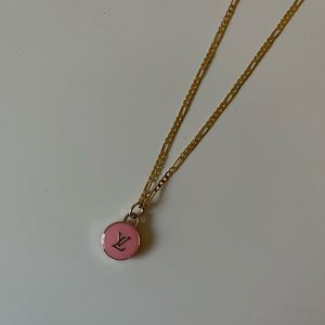 Pink logo pendant necklace with gold-plated chain!